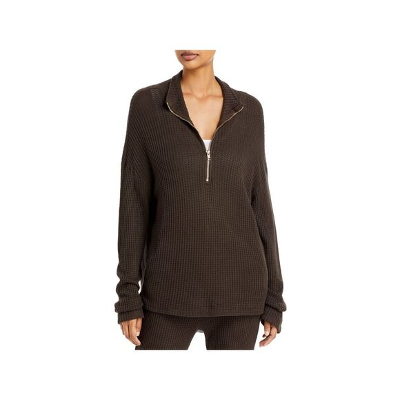 N: PHILANTHROPY Womens Zippered Waffle Knit Long Sleeve Sweatshirt - Picture 1 of 3